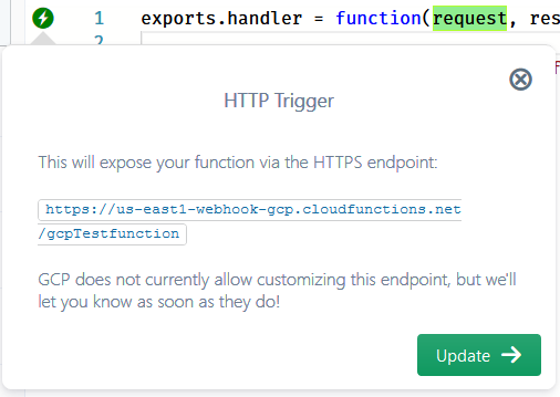 HTTP Trigger pop-up