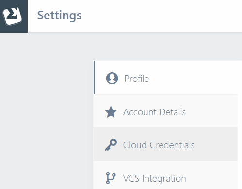 Cloud Credentials tab on Settings page