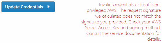 Cloud Credentials: a scenario with invalid AWS credentials