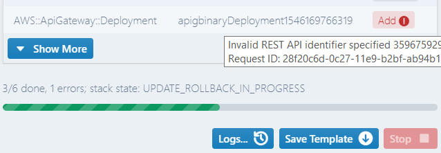 Deployment monitor: rollback on failure, with a tooltip showing the error reason when hovering over the alert icon