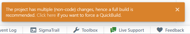 Quick Deploy: "The project has non-code changes" warning toast